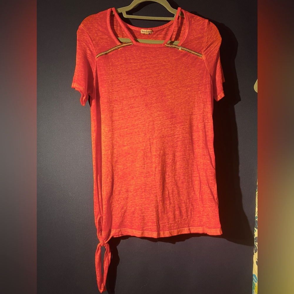Juicy Couture Orange Thin Bling Shirt Size S Y2K